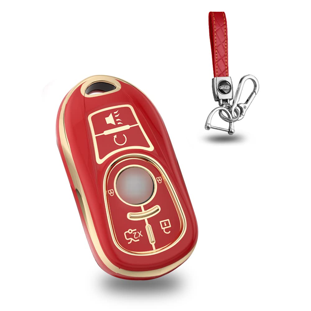 Key Fob Cover Case Fit for Buick Encore Lacrosse Weilang Envision GL8 Verano Regal TPU Car Key Shell Key Bag Holder Keyring Keychain 6 Buttons C Red