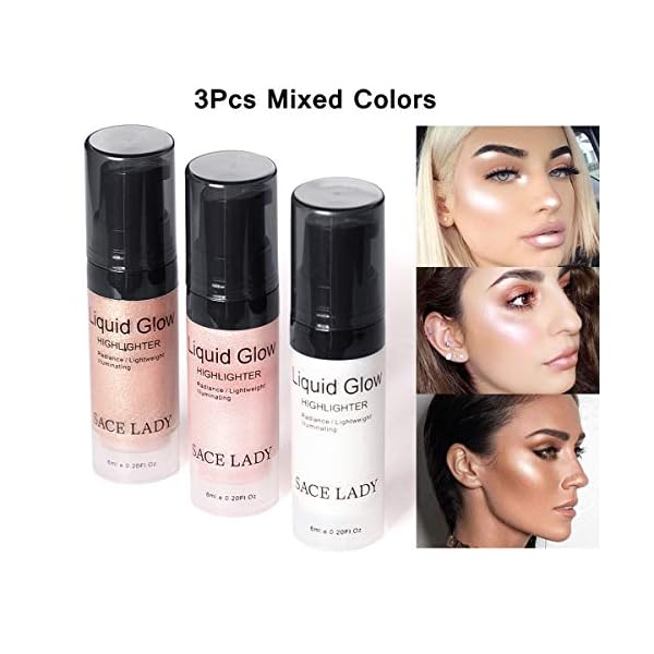 SACE-LADY-3-Pack-Liquid-Highlighter-Makeup-Set-Shimmer-And-Shine-Ultra-Smooth-Radiant-Illuminator-Kit-For-Face-Cheekbone-Body-Glow-Bronzer-Glitter-Illuminating-Highlighters-Makeups SACE LADY Liquid Highlighter Makeup Set Shimmer And Shine Ultra-Smooth Radiant Illuminator Kit For Face Cheekbone Body Glow Bronzer Glitter Illuminating Highlighters Makeups 3 Pack (3Ã6ml/0.2Fl Oz)