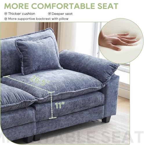 Image of Oprisen 86 inch Modular Sectional Sofa, Comfy Cloud Couch Sectional Sofa, Chenille Sofa Sleeper Deep Seat Sofa with Throw Pillows for Living Room (Blue, 86 inch- Loveseat)