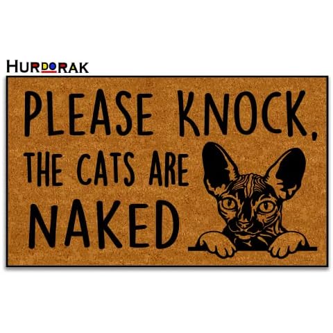 Hurdorak Doormat Please Knock The Cats are Naked Welcome Mats for Front Door Mat Non Slip Mats Indoor Decor Bathroom Mat Entrance Rug, 30 X 18 Inches, 6mm Thick Cover