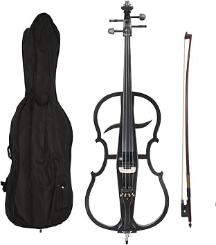 Electric Cello 4/4 Solid Wood Electric Silent Cello with Lightweight Cello Bag, Headphones, Bow, Bridge, Rosin, Cello for Beginners Adults Student