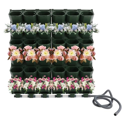 Garden 36 Pockets Self Watering Vertical Planters, Timer Drip Irrigation System, Wall Mounted Stackable Planter Rain Sensor & IPX6 for Balcony Garden, Vegetables, Herbs, Flowers