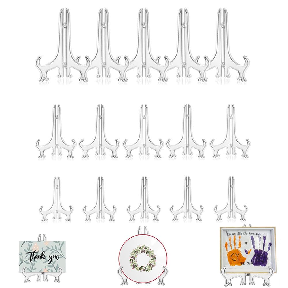 15PCS Folding Plate Holder Acrylic Decorative Plate Stand, 3'', 5''and 7'' Transparent Holders Fold Display Stand
