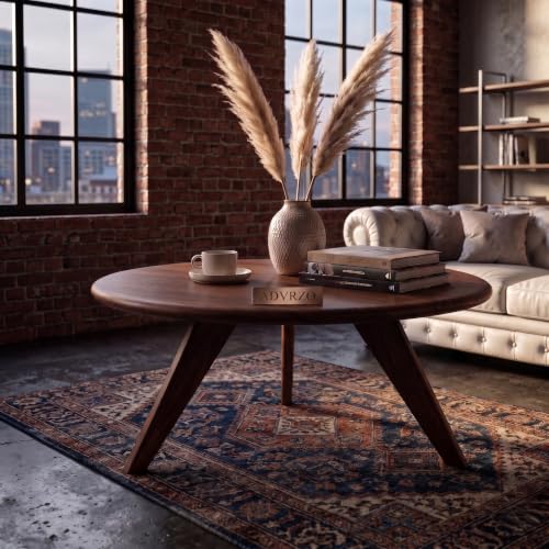 Image of Solid Wood Coffee Table for Living Room, Dining Room, Bedroom, Kitchen, Office Home Decor (Round Coffee Table, 55x55x40 CM)