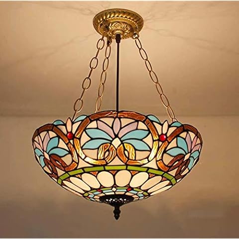 Chandelier Pendant Lamp Tiffany Style Victorian Inverted Ceiling Pendant Fixture, Vintage Hanging Lamp Ceiling Lighting Fixture for Living Room Bedroom Dining Room, Multicolor,C Cover