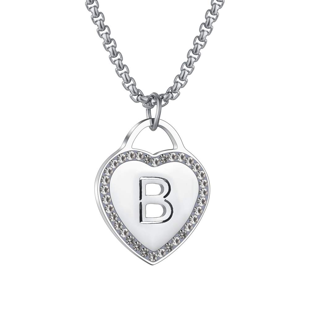 CALIS Women's Silver Initial Necklace Stainless Steel Love Heart Tiny Letter Necklace Personalized Name Jewelry for Girlfriend Gift 26 Alphabet Letters
