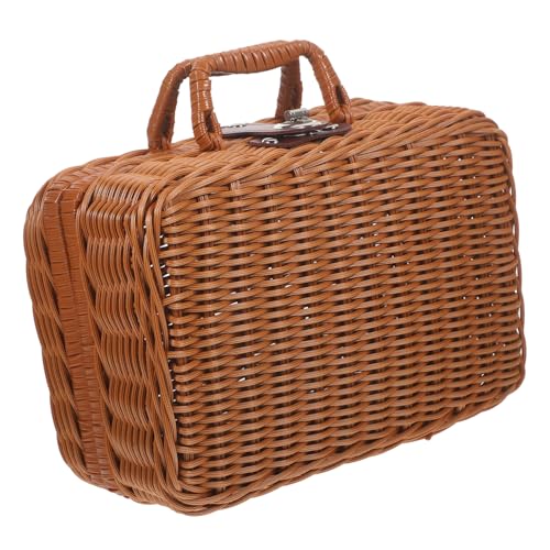 CIMAXIC Large Capacity Vintage Storage Box Handwoven Imitation Rattan Suitcase