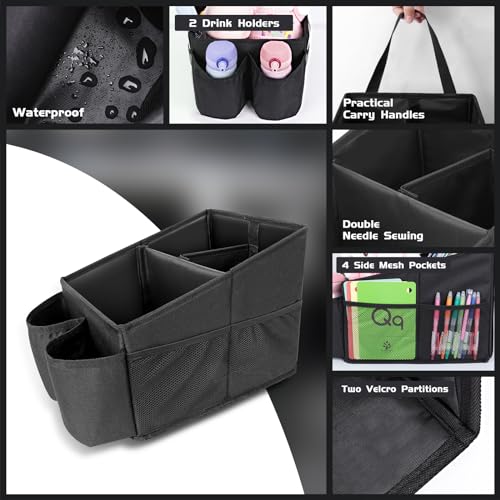 AiQInu Autositz Organizer Auto Zubehör Innenraum, Aufbewahrungsbox Kinder mit Becherhaltern und Netztaschen für Vorderen Rücksitz und den Kofferraum für Spielzeug, Bücher, Snacks, andere Utensilien