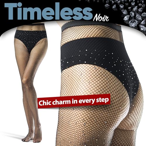 Elegant Black Rhinestone Fishnet Tights - Sparkling High Waist Pantyhose - Stylish and Sexy Glitter Stockings for Parties and Events - Seamless, Tear-Proof Design for Ultimate Durability2