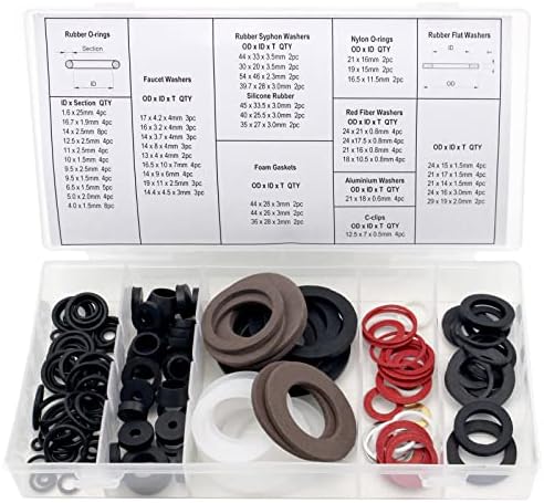 RUMMAIX 145PCS Tap Reseater Washers Assortment -44 Sizes Include Rubber O Rings Faucet Washers Syphon Washers Foam Gaskets Fiber Washers Kit for Fixing Leaking in Kitchen Bathroom Washroom Garden