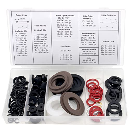Rummaix 145Pcs Tap Reseater Washers Assortment -44 Sizes Include Rubber O Rings Faucet Washers Syphon Washers Foam Gaskets Fiber Washers Kit For Fixing Leaking In Kitchen Bathroom Washroom Garden #TOP1