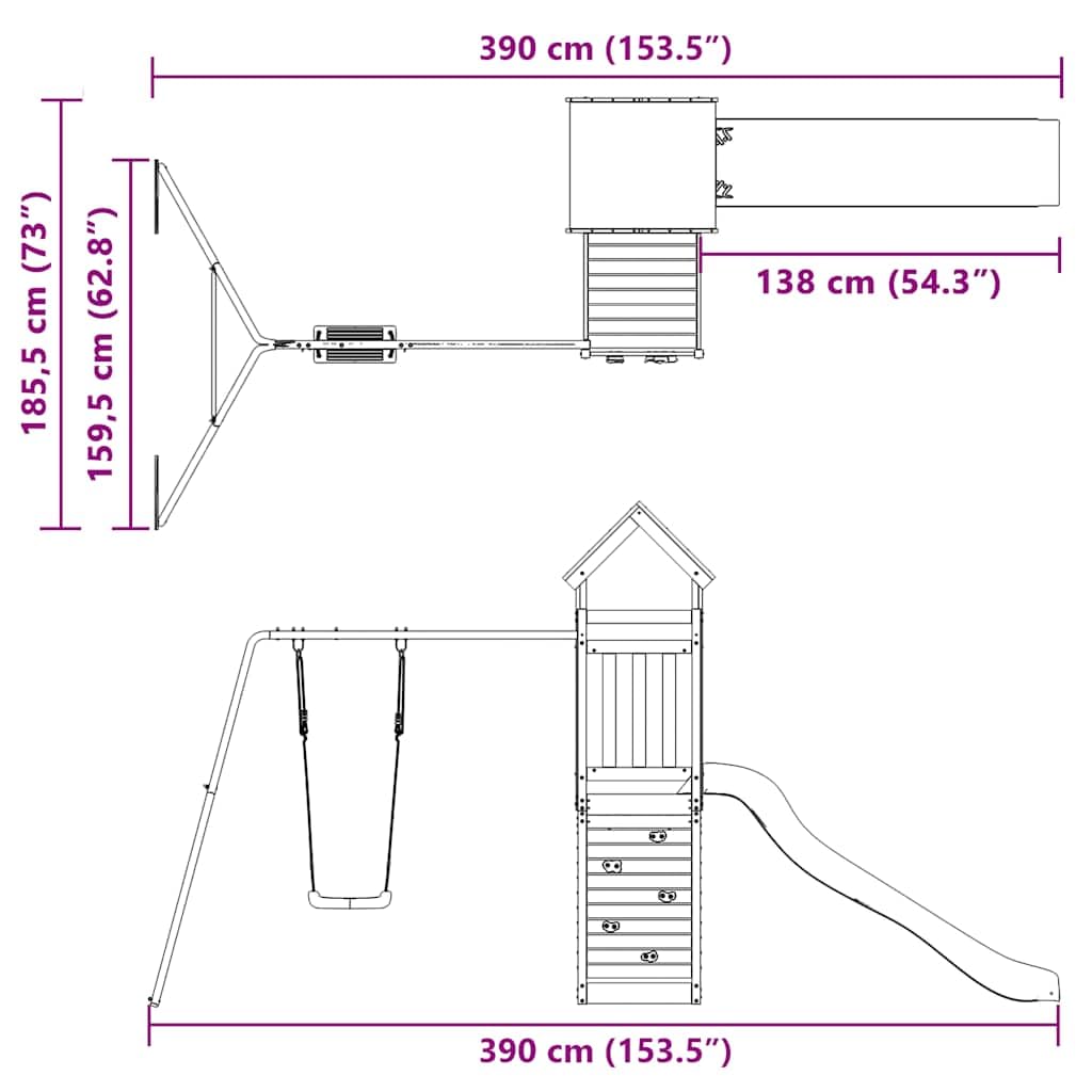Spielturm Massivholz Douglasie mit Schaukel, Wellenrutsche, Kletterwand und Sandkasten, Outdoor Kinderspielgerät für Garten, wetterfestes Klettergerüst mit stabilem Holzrahmen