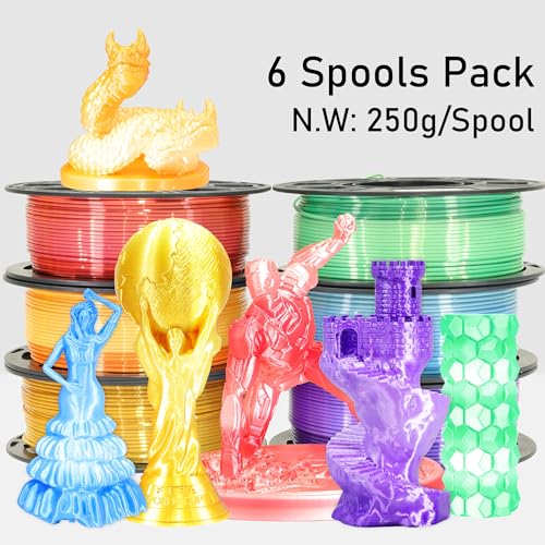 Image of MIKA3D 2 Color Fast Change Silk PLA 1.75mm 3D Printer Filament Bundle, Silk White Color Change to Red /Orange /Gold /Green /Blue /Purple, Each Spool 250g, 6 Spools, Total 1.5kg Silk PLA Bundle 250g X 6