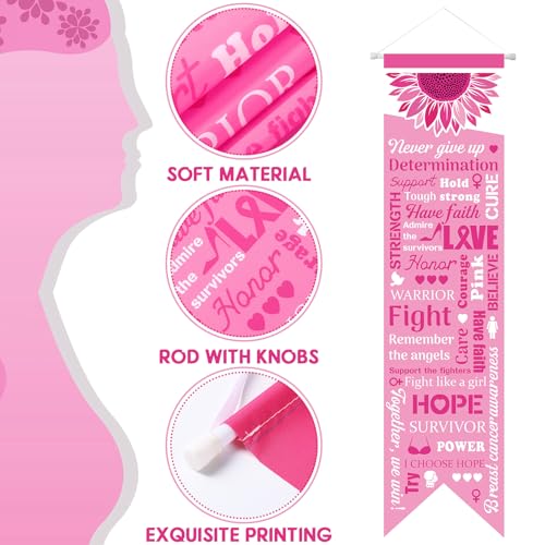Image of Chiisong 3 Pieces Breast Cancer Awareness Decorations Pink Ribbon Banners Porch Signs Awareness Ribbon Hanging Backdrops for Indoor Outdoor Breast Cancer Party Decor Supplies