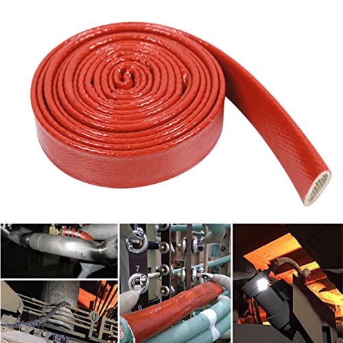 Image of Fuel Line Heat Shield Insulation Heat Shielded Fire Thermo Armor Fire Sleeve Silicone Coated Fiberglass Heat Protection for Automotive Hose Lines & Electrical Wiring-(Red 3 /4 inch ID x5FT)