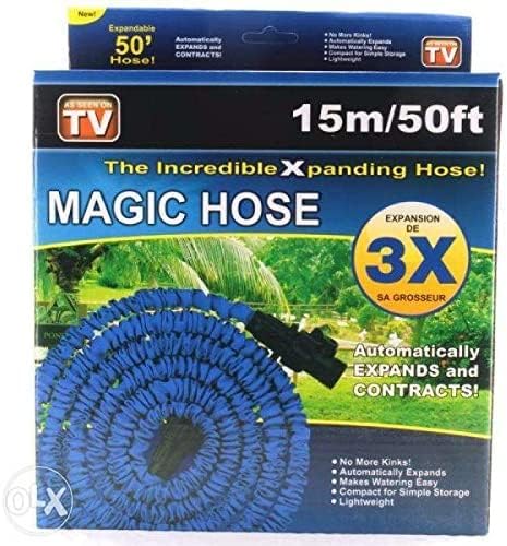 Expandable Garden Hose, Blue, 50 feet, Latex, Dacron, 15m/50ft, Ideal for Garden, RV, Pool, Boat, 1 Pack