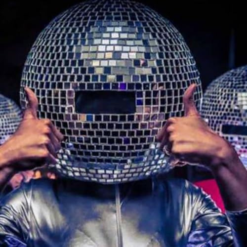 Casque de bal disco argenté avec miroirs réfléchissants et effet rotatif - 5