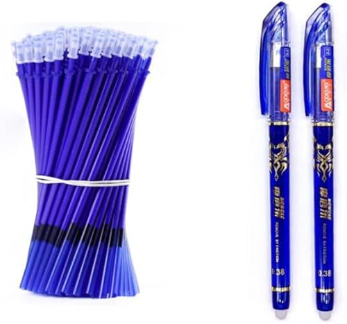 Miniatura 1 de Juego de 2 + 50 bolígrafos de tinta de gel de 0.020in, color azul y negro, borrable, con mango lavable, escritura escolar, papelería, tinta de gel