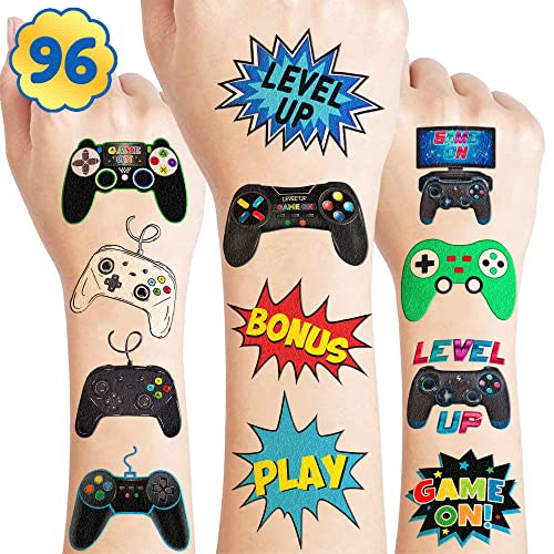 Generic Gamer Temporary Tattoos Themed Birthday Party Decorations Supplies Favors Decor Cute Tattoo Stickers 8 Sheets 96 Pcs Gifts For Kids Boys Girls Games Classroom Rewards Prizes Carnival Christmas cover