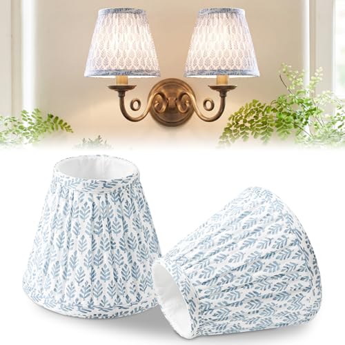 VIHOSE Small Pleated Lamp Shades Set of 2 Blue Tree Slant Small Sconce Lampshades Clip on Bulb 3 Top x 5.5 Bottom x 4.7 Classic Pleated Style Bulb Cover for Wall Sconces Pendant Lighting Chandelier