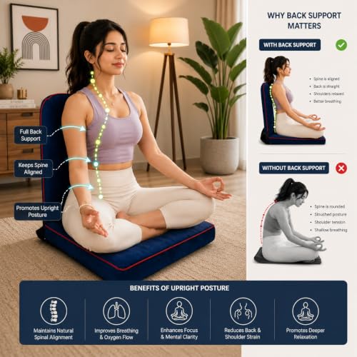 Image of Kawachi Floor Chair with Laptop Table, Foldable Back Support & Portable Study Table Combo, Reading, Work from Home, Meditation & Relaxation Chair (KC32-Blue)