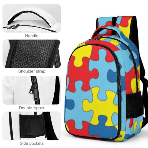 Men's Commuter Bag Large Travel Bag Portable Work Backpack With Double Zippers Autism Puzzle4