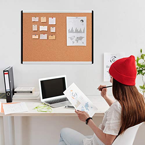 Image of Amazon Basics Cork Bulletin Board, 23 inch x 17 inch, Lightweight, Easy to Mount, Aluminum /Plastic Frame