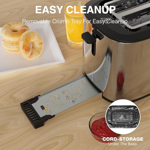 Anfilank Toaster 4 Slice Long Extra Wide Slot 1.5" with Countdown Timer, 6 Browning Settings, Built-in Warming Rack, Bagel/Cancel/Defrost Functions, Removable Crumb Tray-Stainless Steel - Image 6