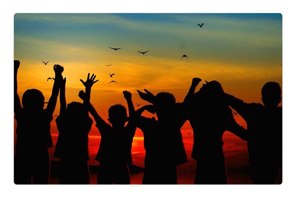 LESGAULEST Doormat Floor Rug/Mat (23.6 x 15.7 inch) - Children Silhouette Cheers Positive View Joy