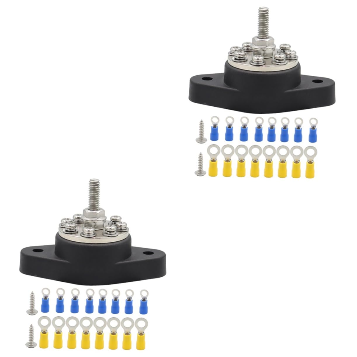 2 Set Morsetto Distribuzione Batteria Auto Terminale Bus Bar Vie Nero con Viti e Terminali per Sistemi Elettrici Auto Rv Resistente e Antiruggine