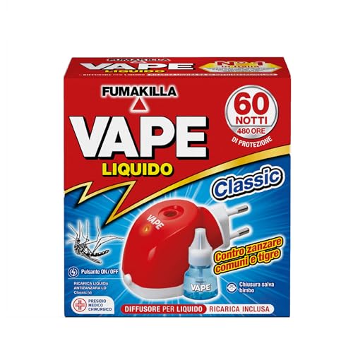 Vape Difusor líquido antimosquitos + recarga líquida Classic 60 noches 30 ml, difusor eléctrico para mosquitos, antimosquitos con carga eficiente 480 horas, protección contra mosquitos comunes y tigre