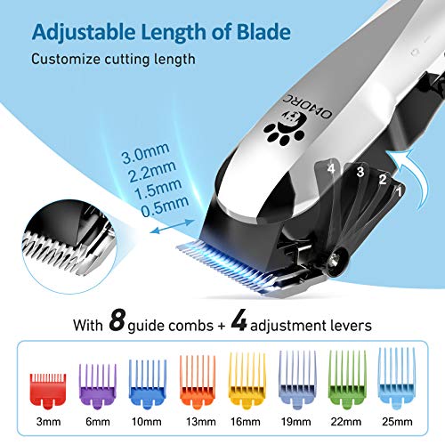OMORC Dog Clippers with 24V Powerful Motor, Plug-in & Quiet Professional Dog Grooming Kit, Dog Hair Trimmer with 8 Comb Guides, Pet Grooming Clippers for Thick Coats Dogs Cats Horse & Others - Thumbnail 2