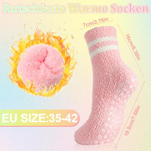 kodinsiivous 6 Paar Kuschelsocken Stoppersocken Damen,Dicke Wintersocken Warme Flauschige Socken mit Noppen 35-42,Thermosocken Haussocken Schlafsocken Antirutschsocken für Frauen Damen