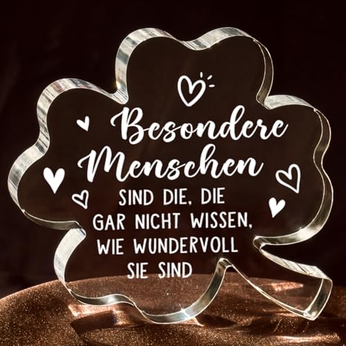 Encoink Personalisierte Geschenke für Frauen, Geburtstagsgeschenk für Frauen – Glücksklee Acryl Deko, Geschenke für Freundin Ehefrau Schwestern Kollegin