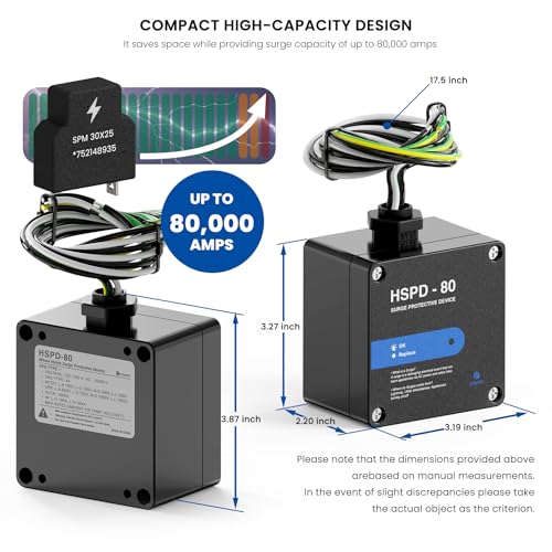 HSPD Square Whole Home Surge Protective Device, Type 1 SPD, Whole House Surge Protector, AC Surge Protection, 120/240VAC (HSPD-80) - Thumbnail 3