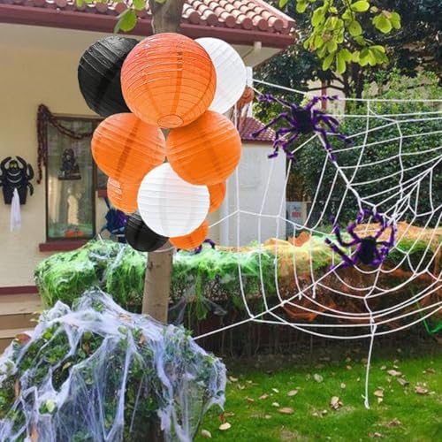 Image of Orange Black White Paper Lanterns Decorative 12pcs Halloween Hanging Decorations for Graduation Thanksgiving Birthday Party Decorations