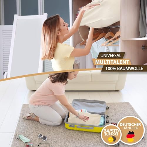 ELES VIDA® - XXL Wäschebeutel 2 Set 70x90cm aus 100% Baumwolle Natur - Extra große Heavy Duty Wäschesack - langlebig, Mit Kordelzug, Reise Wäschesammler Wäschebox Kleidersack Aufbewahrung