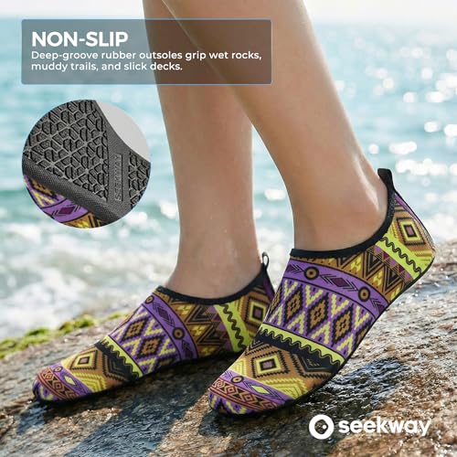 Image of SEEKWAY Water Shoes Women Men Adult Quick-Dry Aqua Socks Barefoot Non Slip for Beach Swim River Pool Lake surf Black SK002(U)