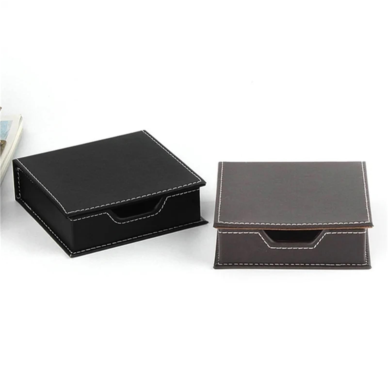 Yangshe Black+Brown 2Pcs Pu Leather Memo Box Desk Organizer Card Holder Note Holder Sticky Note Storage Office Supply