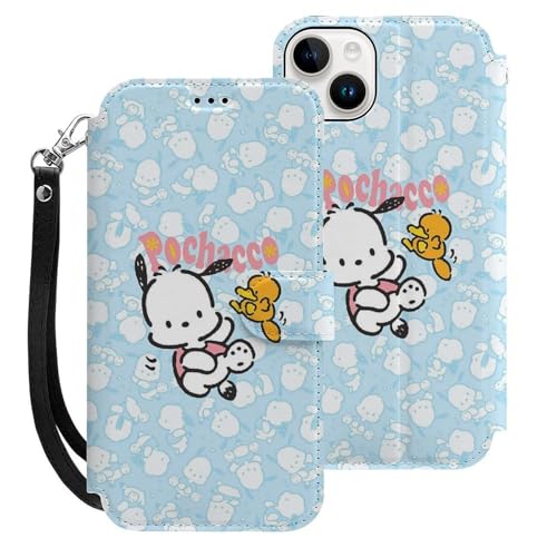 ポチャッコ iPhone15 Plus用ケース 手帳型 財布型 スマホケース カード収納 PUレザー おしゃれ アイフォン15 Plus用ケース 全面保護 マグネット式 耐衝撃 脱着簡単