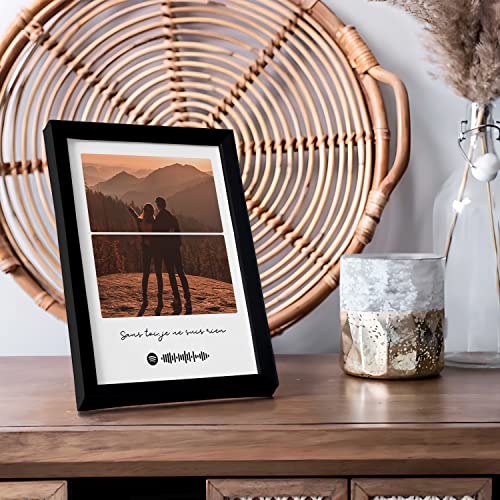 Image of Ritwika's Personalized Spotify Song Barcode With Photo & Message Digital Print Engineered Wooden Rectangular Tabletop Frame For Desk 17 X 22 CM Multicolor Set Of 1