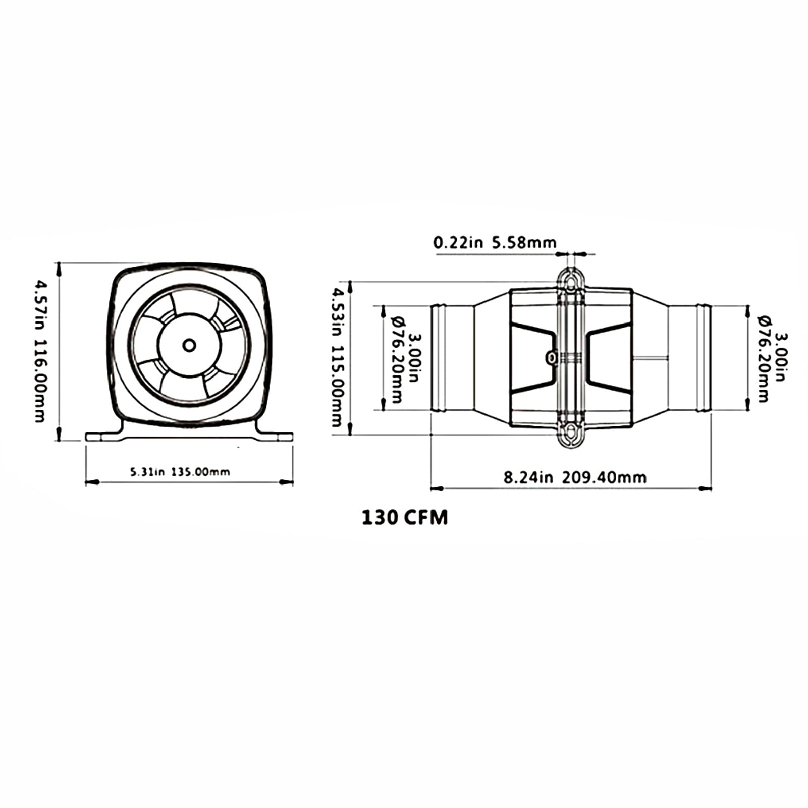 equlup Marine Ventilation Fan, 3In in Line Marine Bilge Air Blower Mute Strong Ventilation Fan Blower Fan Speed Controller for Yacht Caravan Boat