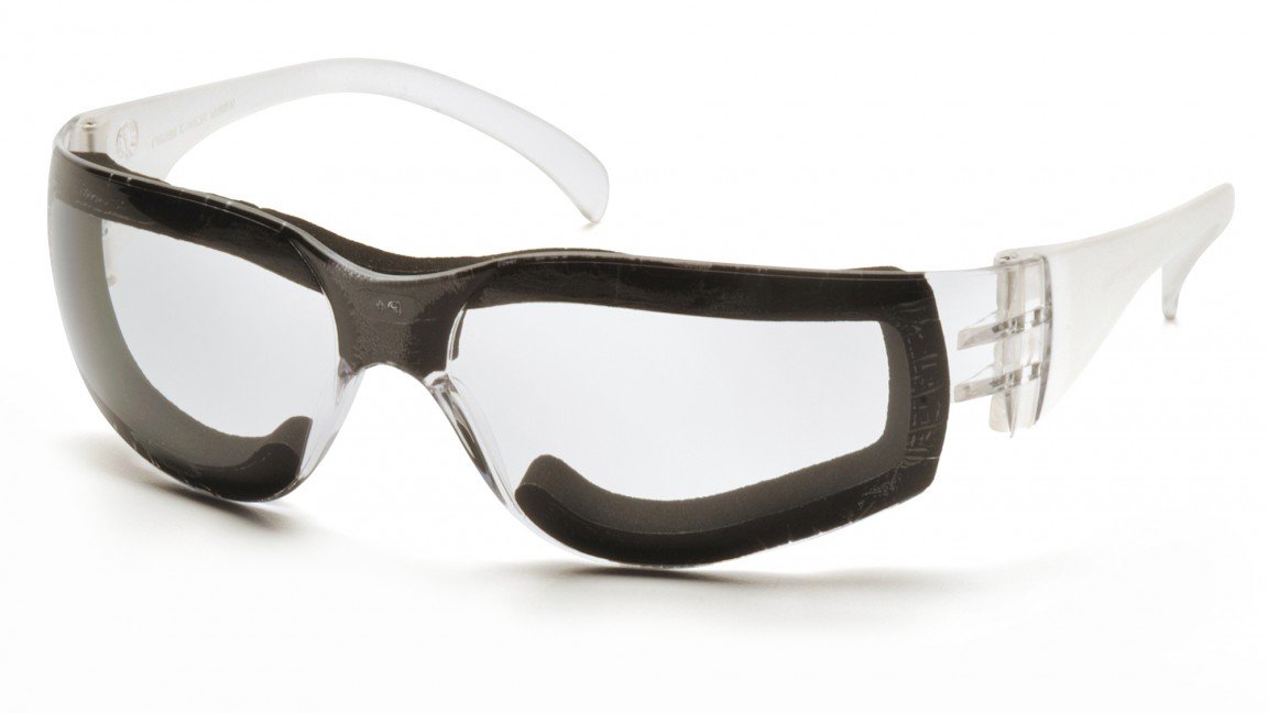 (12 Pair) Pyramex Intruder Glasses Clear Frame w/Full Foam Padding/Clear-Hardcoated Anti-Fog Lens (S4110STFP)