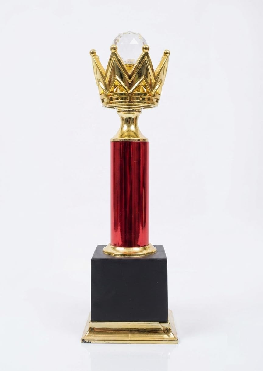 Crown Trophy with Crystal Diamond Topper, Gold and Red, 13.5 Inch, for Corporate and Sports Awards-image-4