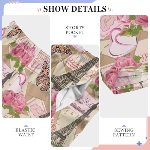 Eiffel Tower Butterfly Rose Boys Long Pants Soft Trousers Elastic Waist Kids Lounge Bottoms with Pockets S-XL4
