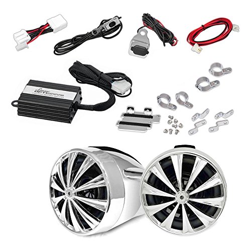 Pyle Motorcycle Speakers, Compatible with USB Charger All Terrain | Weatherproof Sound System With Speakers, Amplifier, iPod Input and USB Charger | Two 2+ Inch Chrome