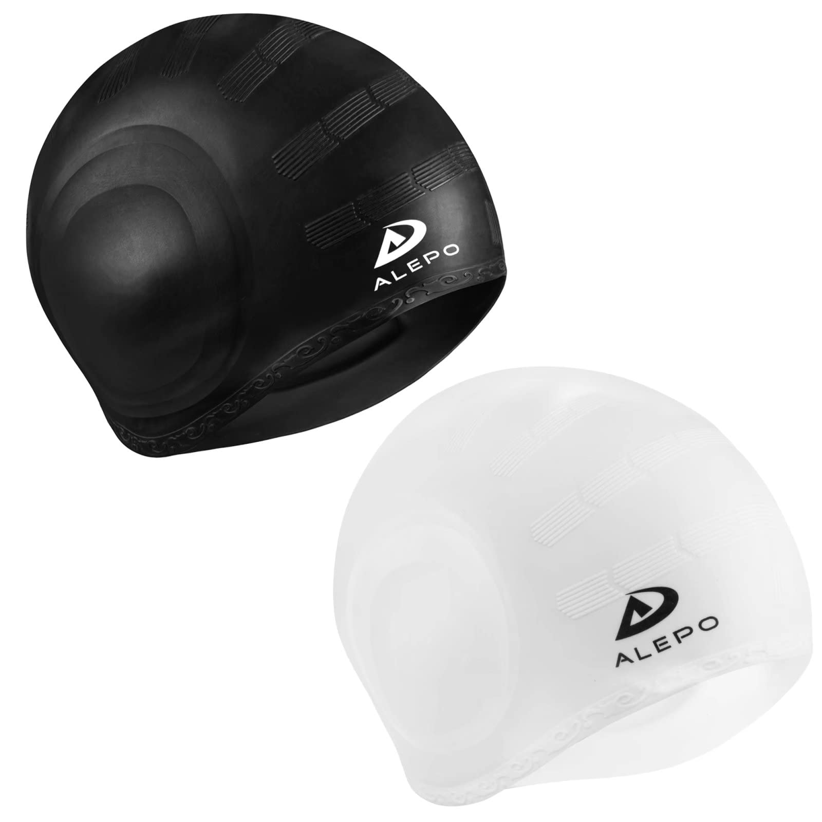 Photo 1 of 2 Pack Unisex Swim Caps with 3D Ear Protection, Durable Flexible Silicone Swimming Hats for Women Men Kids Adults, Bathing Swimming Caps for Short/Long Hair with Ear Plugs&Nose Clip