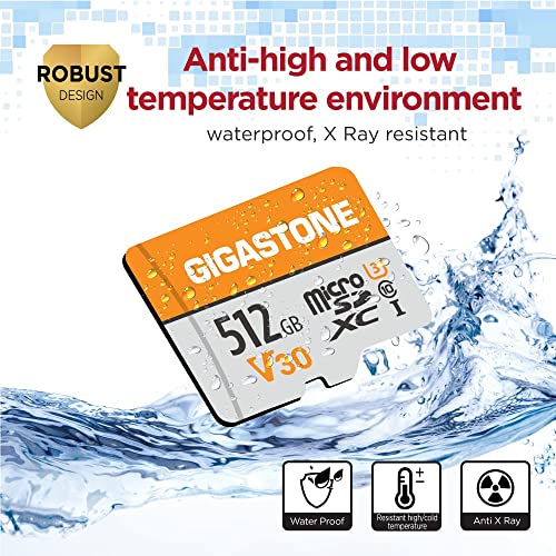 Image of GIGASTONE 512GB Micro SD Card, for Surveillance, Security Camera, Action Camera, Drone, 100MB /s, A1 V30 4K Video Recording MicroSDXC Memory Card UHS-I Class 10