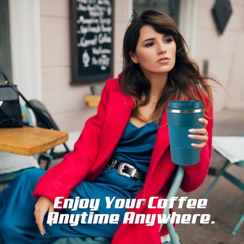 Image of Vacuum Insulated Stainless Steel Travel Coffee Mug, Leak Proof Cup with Lid | 304 stainless steel mug with vacuum insulation, leak proof lid, silicone grip and car cup holder friendly design
