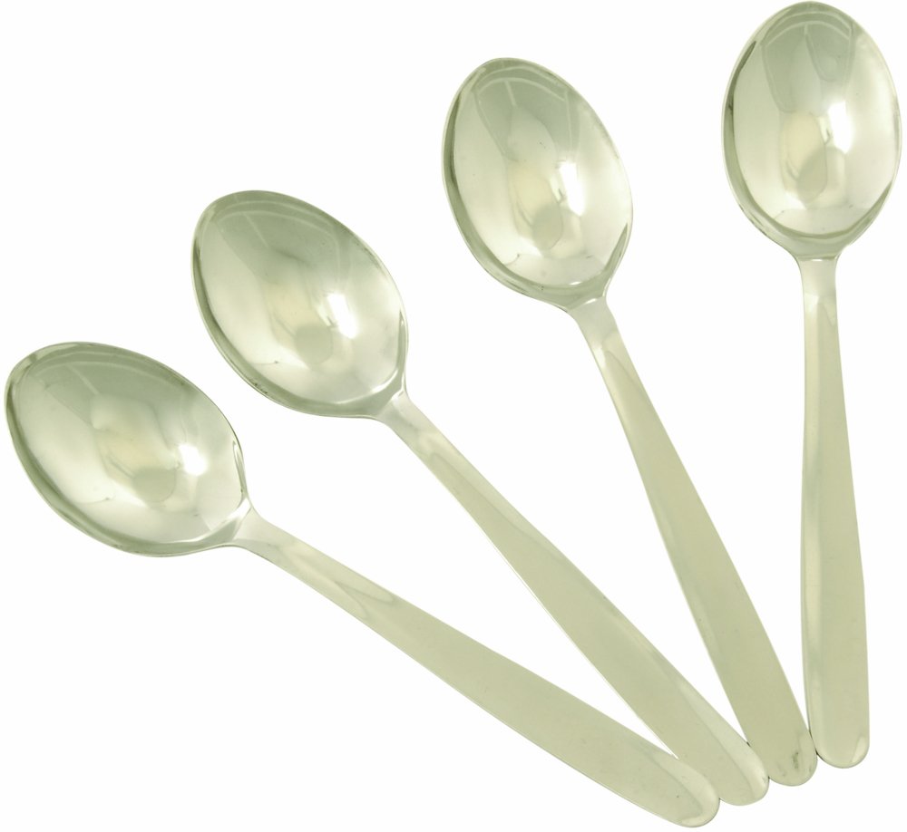 Chef Aid Dessert Spoons, Set of 4 Stainless Steel Dinner Table Dessert Spoons, Also Ideal for Picnics and Parties, Stainless Steel with Rounded Edges, Dishwasher Safe